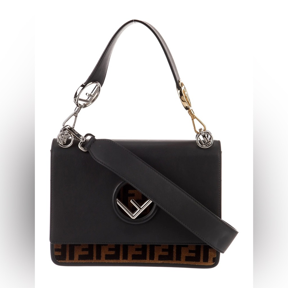 Fendi Kan I F Shoulder Bag Leather and Zucca Velvet (Medium size)